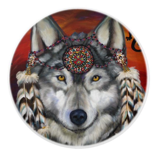 Pomo De Cerámica Lobo Gris  (Anverso)