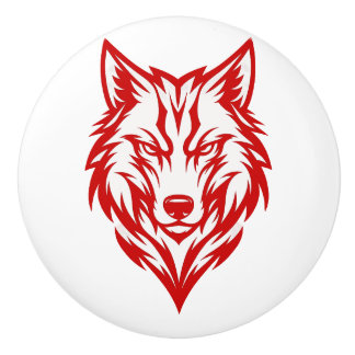 Pomo De Cerámica Lobo Rojo