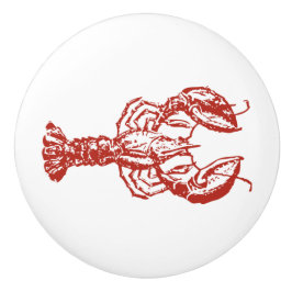Pomo De Cerámica Lobster rojo vintage "Woodcut"