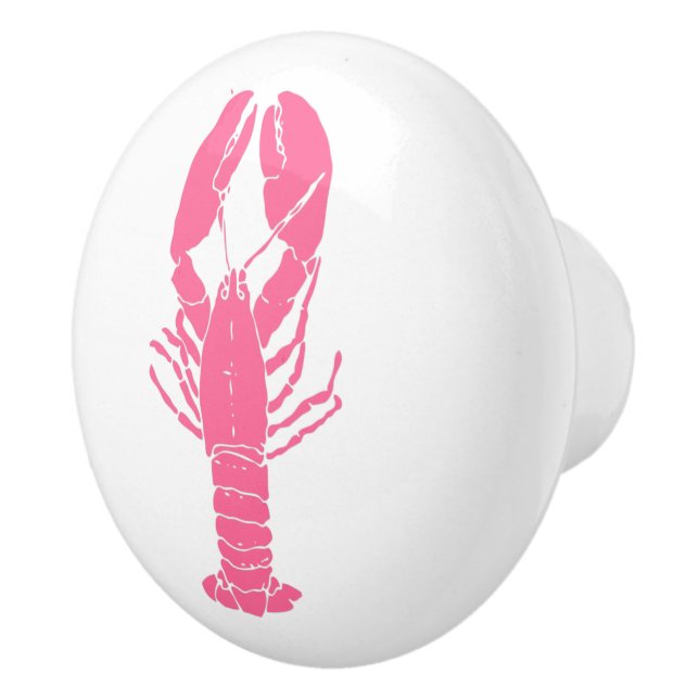 Pomo De Cerámica Lobster rosa preppy sobre blanco (Derecha)