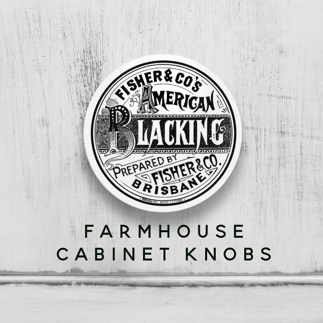 Pomo De Cerámica Logo de Blacking en polaco ✨ blanco y negro (Vintage Blacking Polish Logo Black & White  Ceramic Knob 🖤✨)