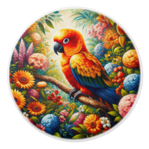 Pomo De Cerámica Loro de conure Sun con flores de colores