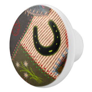 Pomo De Cerámica Lucky Horseshoe Vintage Crazy Quilt Ceramic Knob