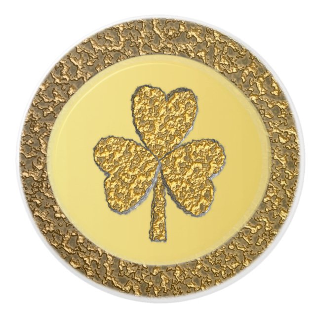 Pomo De Cerámica Lucky Irish Shamrock Gold Coin (Anverso)