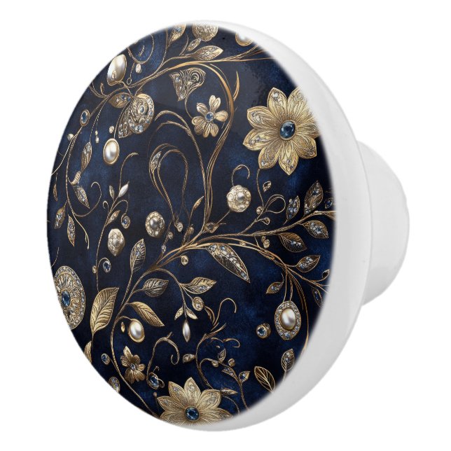 Pomo De Cerámica Lujo Floral Navy Gold (Derecha)