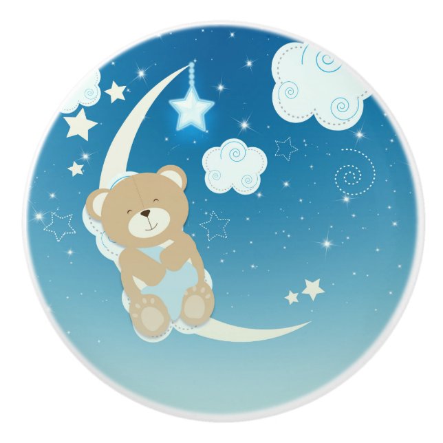 Pomo De Cerámica Luna de Oso de Teddy y Estrellas Cuta Guardería Ce (Anverso)