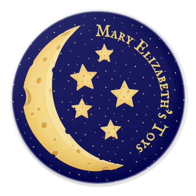 Pomo De Cerámica Luna de queso y estrellas celestes personalizados (Anverso)