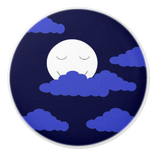 Pomo De Cerámica Luna llena sonriente con nubes: