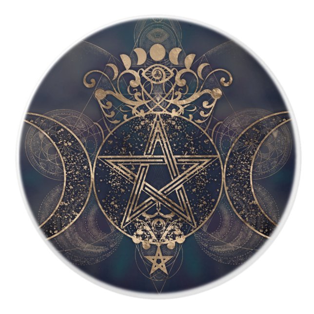 Pomo De Cerámica Luna Triple - Oro y púrpura de diosa triple (Anverso)