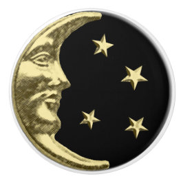 Pomo De Cerámica Luna y estrellas Art Deco - Negro y Oro