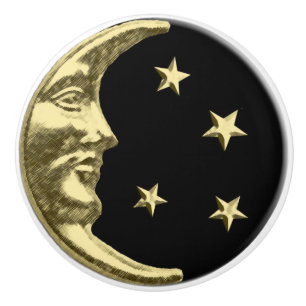 Pomo De Cerámica Luna y estrellas del art déco - negro y oro