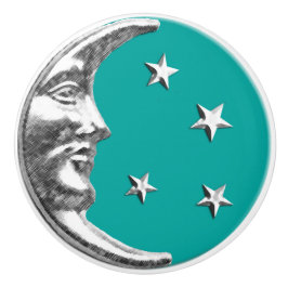 Pomo De Cerámica Luna y estrellas del art déco - turquesa y plata