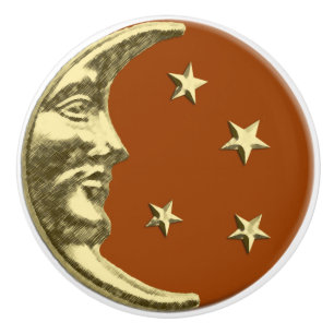 Pomo De Cerámica Luna y estrellas - moho Brown y oro del art déco