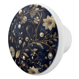 Pomo De Cerámica Luxe Navy Gold Floral