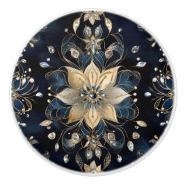 Pomo De Cerámica Luxury Navy Gold Floral