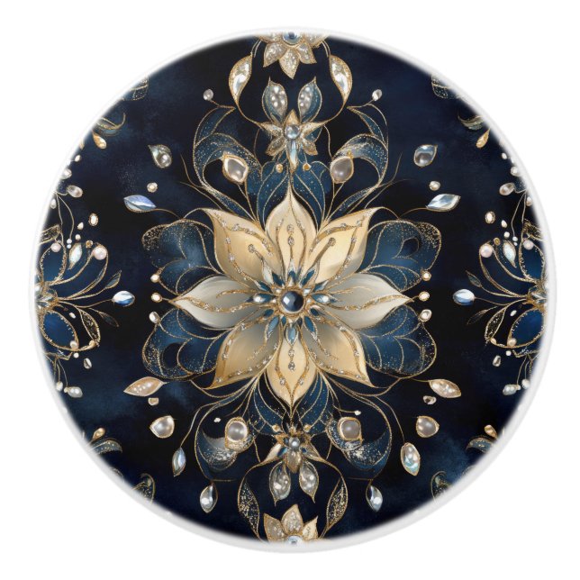 Pomo De Cerámica Luxury Navy Gold Floral (Anverso)