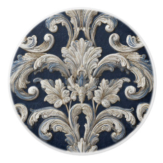 Pomo De Cerámica Luxury Vintage French Baroque Navy Blue Ivory