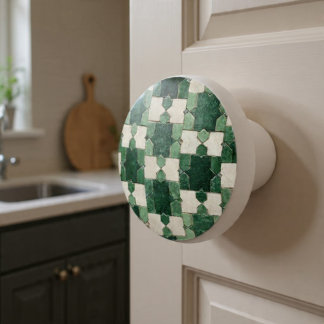 Pomo De Cerámica Luxury Vintage Moroccan Zellige Emerald Green