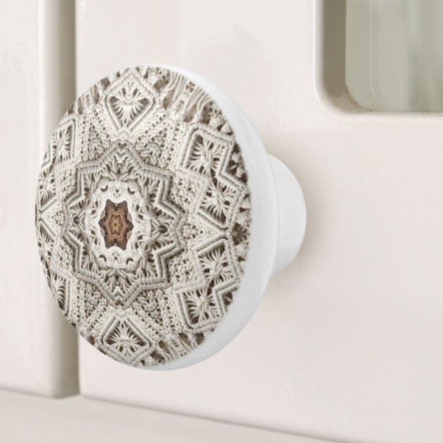 Pomo De Cerámica Macrame tribal de la moda boho tropical de verano (Summer tropical beach boho chic tribal macrame ceramic knob)