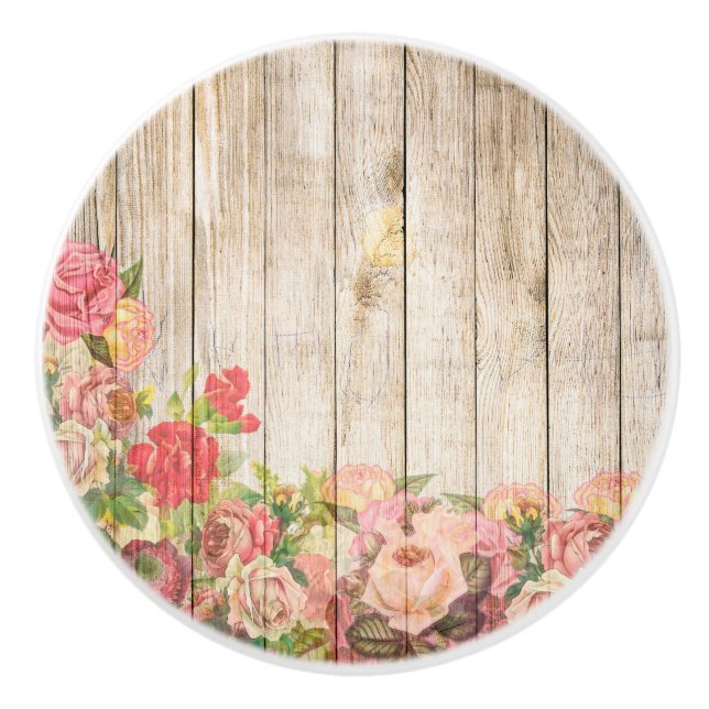 Pomo De Cerámica Madera de Rosas Rústicos Vintage (Anverso)