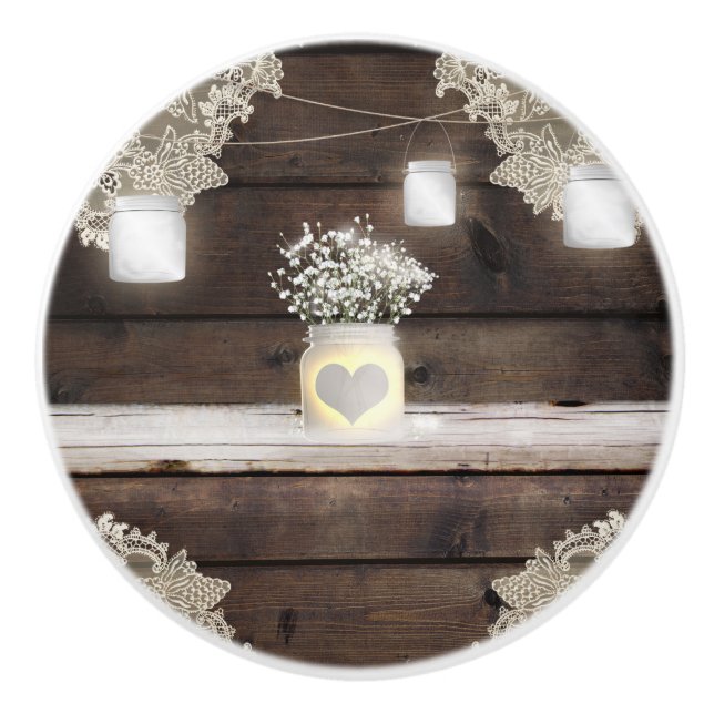 Pomo De Cerámica Madera Rústica, Lace & Mason Jars Barn Elegant Per (Anverso)