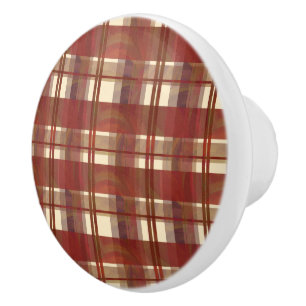 Pomo De Cerámica Madrás Plaid Cae Rojo