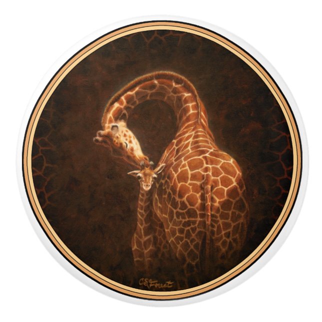 Pomo De Cerámica Madre jirafa y bebé (Anverso)