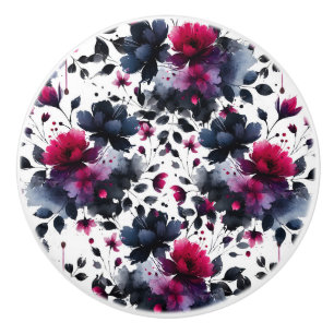 Pomo De Cerámica Magenta color de agua floral rosa y azul