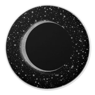 Pomo De Cerámica Magia Lunar de Estrellas Celestiales Negras y Plat