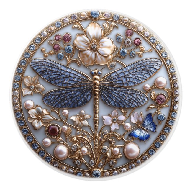 Pomo De Cerámica Magnífica libélula Art Deco (Anverso)