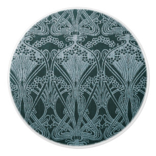 Pomo De Cerámica Magnífica, plata verde azulada, patrón Art Nouveau