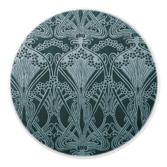 Pomo De Cerámica Magnífica, plata verde azulada, patrón Art Nouveau (Anverso)