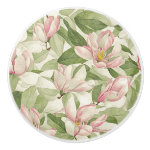 Pomo De Cerámica Magnolias pintadas de rosa y blanco