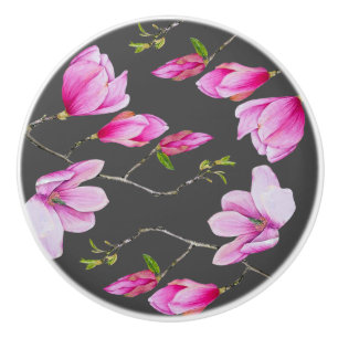 Pomo De Cerámica Magnolias rosadas del sur y grises