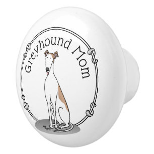 Pomo De Cerámica Mamá de Greyhound (blanca como el hembra) Perro Cu