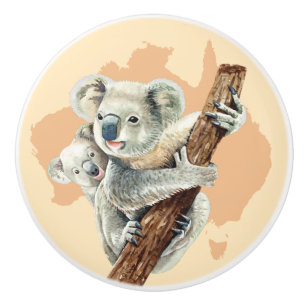 Pomo De Cerámica Mamá y bebé de Koala