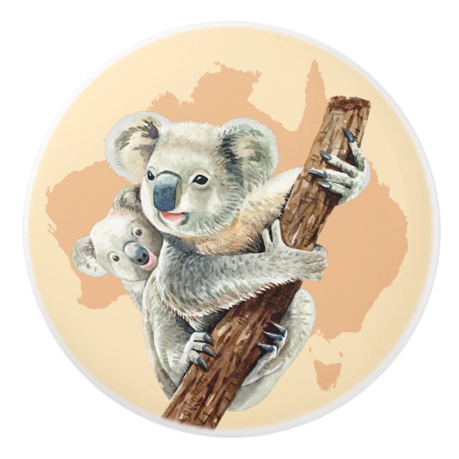 Pomo De Cerámica Mamá y bebé de Koala (Anverso)