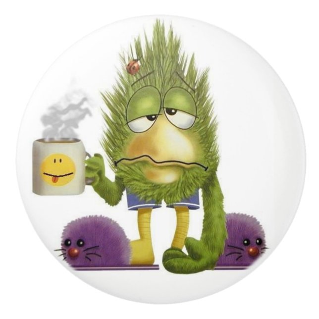 Pomo De Cerámica Mañana del café de la cocina (Anverso)