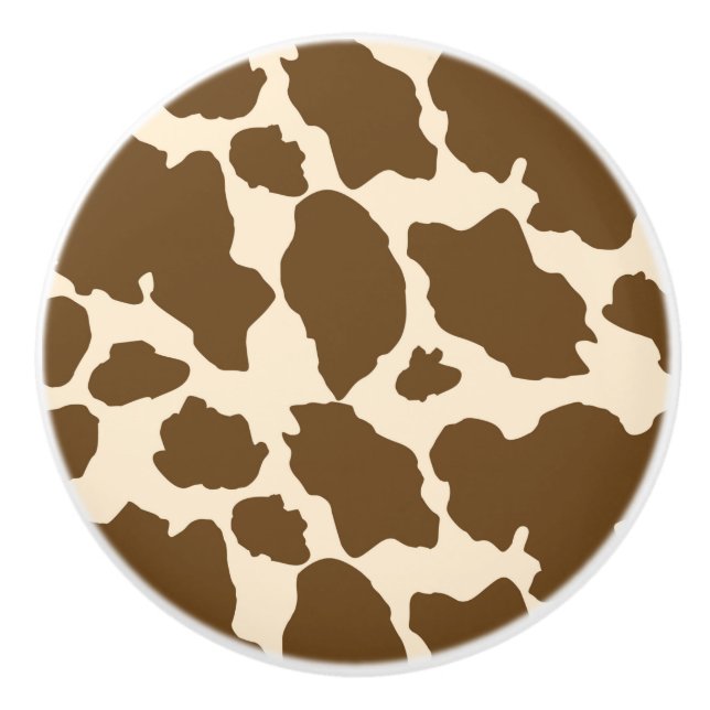 Pomo De Cerámica Manchas Marrones Estampado de Vaca Granjero Animal (Anverso)