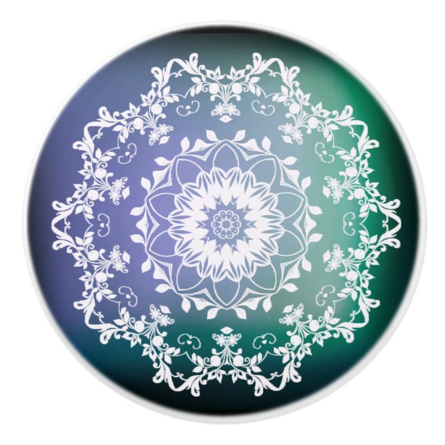 Pomo De Cerámica Mandala azul y verde (Anverso)