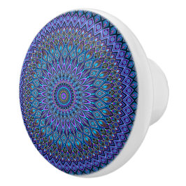 Pomo De Cerámica Mandala Boho Azul Verde azulado Morado Peacock Gol