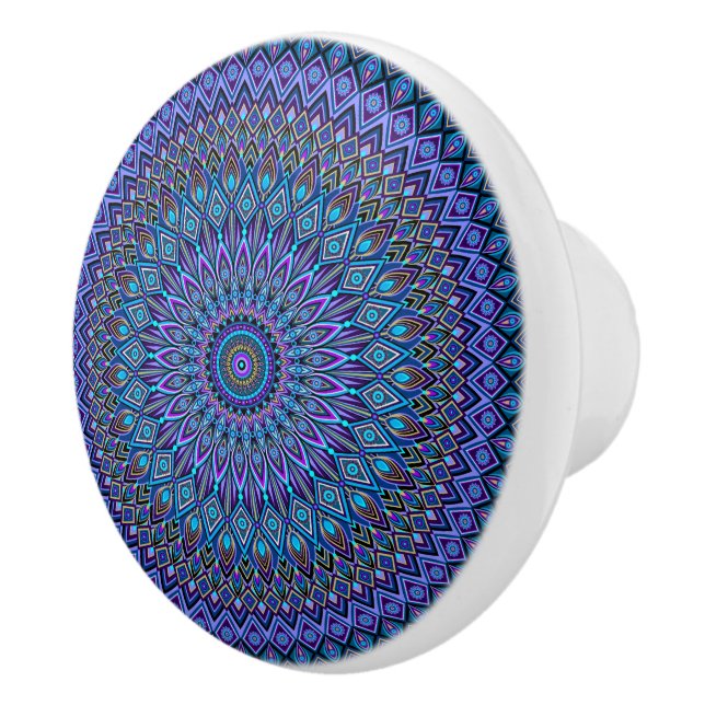 Pomo De Cerámica Mandala Boho Azul Verde azulado Morado Peacock Gol (Derecha)