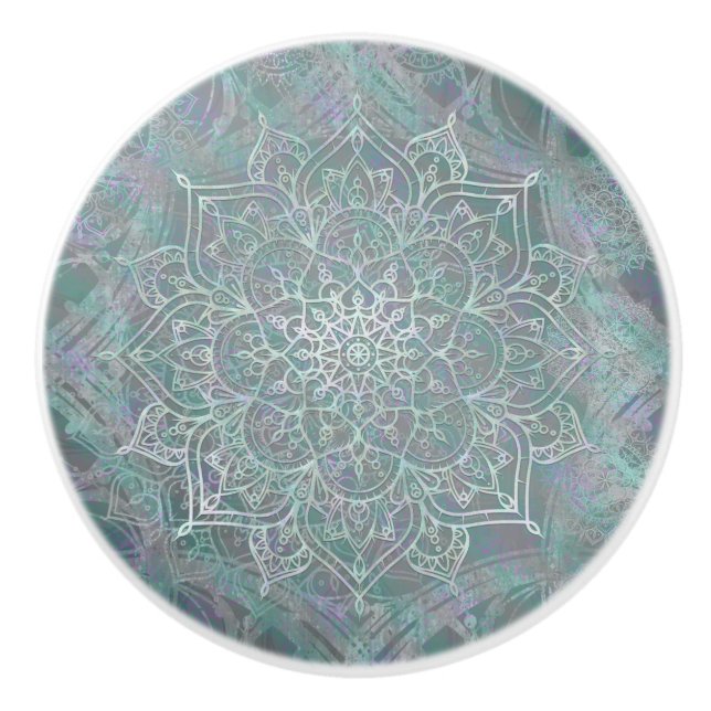 Pomo De Cerámica Mandala Boho Chic con brillo iridiscente (Anverso)