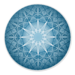 Pomo De Cerámica Mandalá con Patrón de Caleidoscopio Azul Blanco