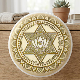 Pomo De Cerámica Mandalá de Loto Dorado Geometría Sagrada