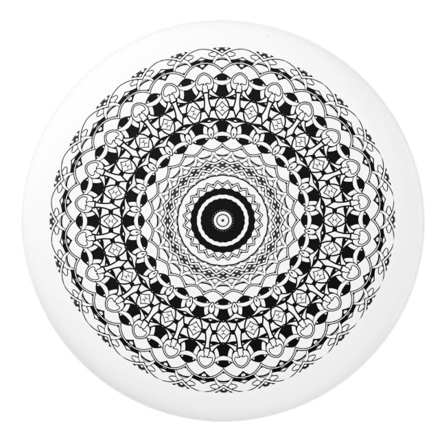 Pomo De Cerámica Mandala en blanco y negro (Anverso)