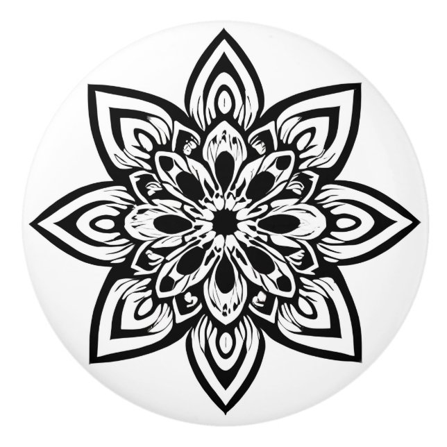 Pomo De Cerámica Mandala flor de estrella blanca de ocho puntos (Anverso)