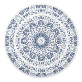 Pomo De Cerámica Mándala Floral Azul Polvoriento