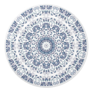 Pomo De Cerámica Mándala Floral Azul Polvoriento
