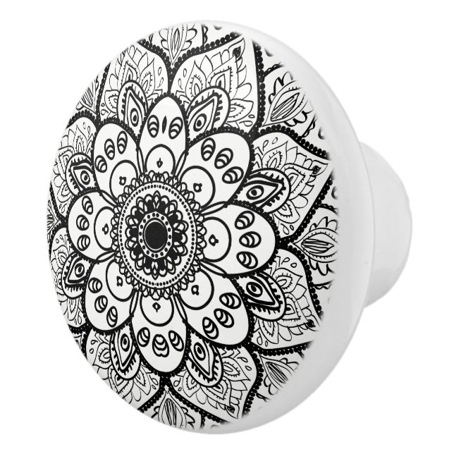 Pomo De Cerámica Mandala floral negra (Derecha)